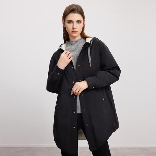 【双面拼色连帽羽绒服】24年秋冬女士新品中长款90白鹅绒保暖外套 商品图4