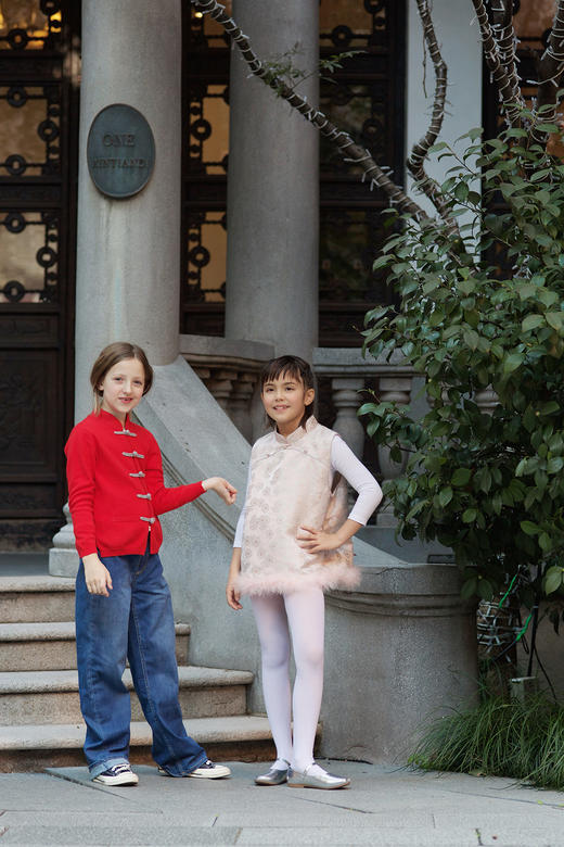 盛唐牡丹|儿童系列|Kids 冰裂梅花纹鸵鸟毛马甲裙 商品图1