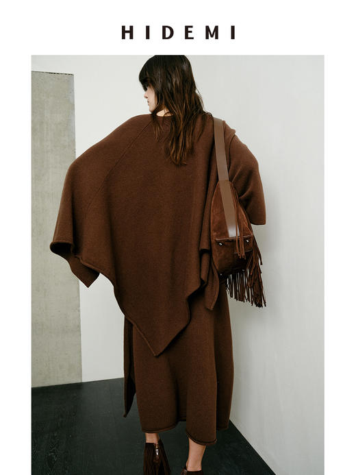 HIDEMI 节日系列澳洲进口美利奴羊毛大廓形设计感斗篷不规则半裙针织毛衣套装 斗篷/半身裙 商品图5