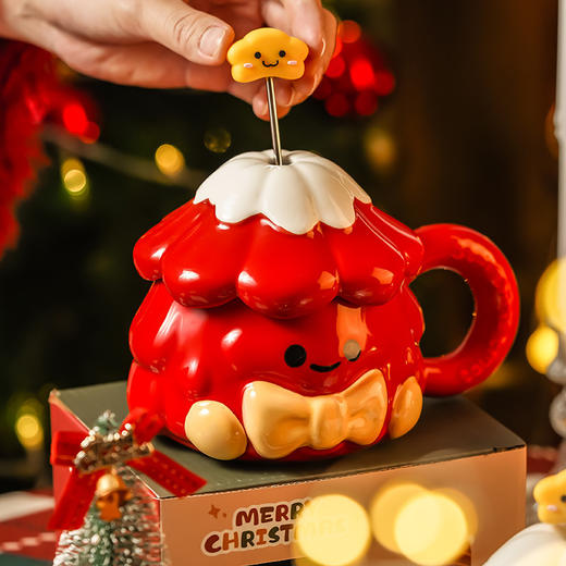 【圣诞好礼！创意圣诞树陶瓷杯~】圣诞树陶瓷马克杯带盖勺 创意圣诞老人杯子 送朋友闺蜜圣诞节礼物伴手礼-QQ 商品图2