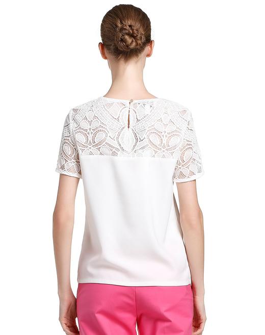 4894415286014 JOAN&DAVI 米白色圆领甜美蕾丝拼接短袖上衣 商品图1
