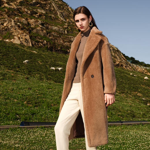 【中长款羊毛外套】24年秋冬新品女士100%绵羊毛大翻领仿皮草外套 商品图1