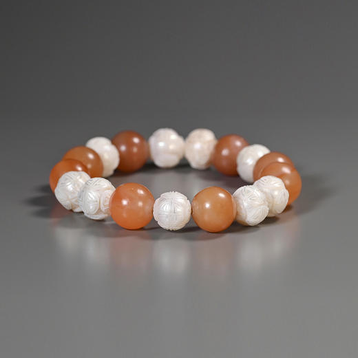 清代宫廷风团寿纹珍珠+红玛瑙手串 商品图3