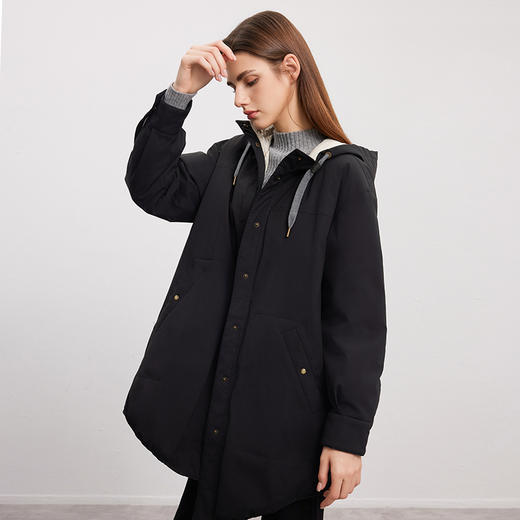 【双面拼色连帽羽绒服】24年秋冬女士新品中长款90白鹅绒保暖外套 商品图3