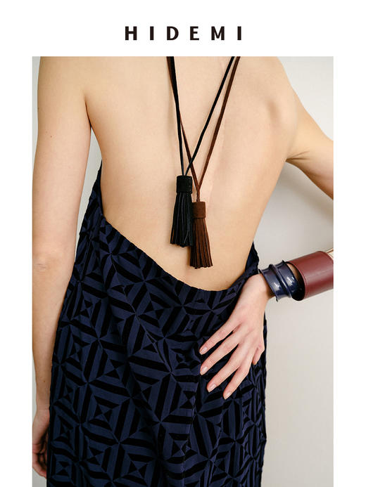 HIDEMI 节日系列进口麂皮流苏项链挂件 黑色/棕色 商品图4