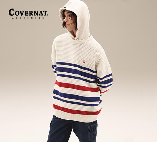 Covernat秋季新品双色条纹水手领针织衫男女同款套头毛衣CO2303KT08 商品图1