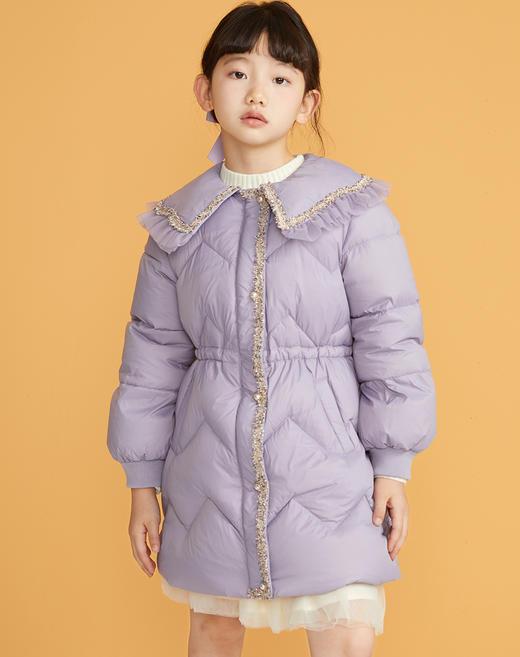 笛莎千与2024冬季新款男女童同款甜美翻领小香风中长款羽绒服 商品图4