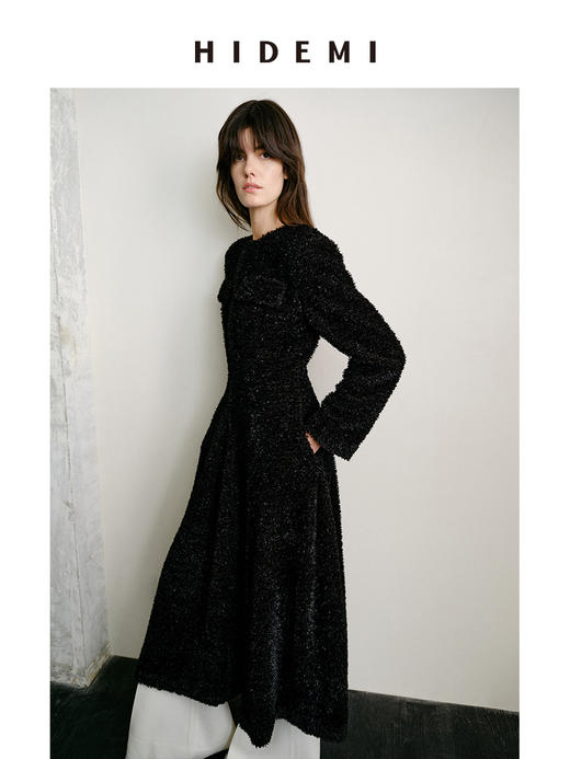 HIDEMI 节日系列极简设计感前后两穿纽扣式宽肩收腰长款多穿式连衣裙大衣外套 商品图1