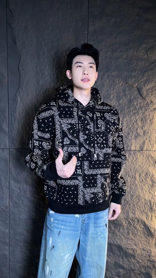 WY861秋冬季新款时尚个性街头复古腰果花满印连帽卫衣情侣宽松潮流上衣 商品图0