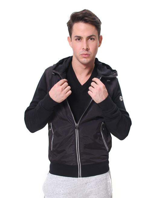 K3268H003A990XL KENT&CURWEN 男款黑色拼接拉链连帽纯棉夹克 商品图0