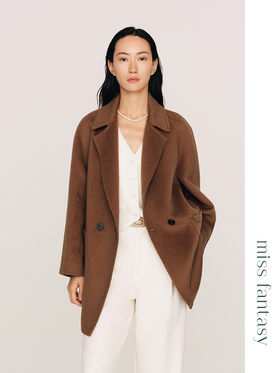 重磅羊驼绵羊混纺 H型宽松大翻领薄款呢大衣FO481323O