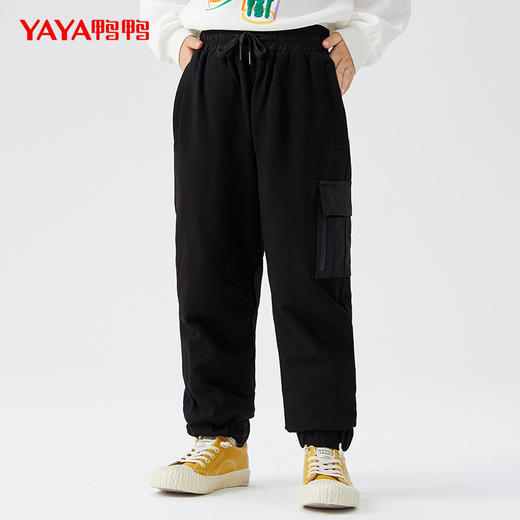 鸭鸭童装羽绒裤2024年秋冬新款纯色加绒加厚束脚保暖休闲裤工装裤 商品图0