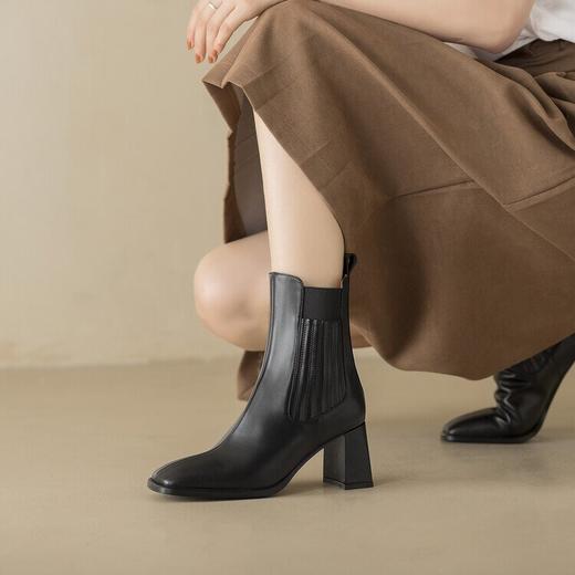 【预售5天】方头皮面飞织袜子皮靴女韩版新款高跟女靴时尚弹力瘦瘦靴子女JL&L2213 商品图3