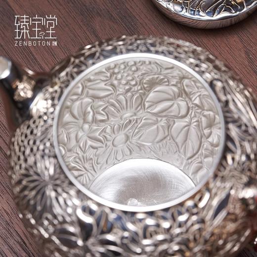 【样品特惠5.5折，仅1件，无货退款】臻宝堂银壶999纯银泡茶壶纯手工浮雕百花壶家用茶具高端足银小壶百花壶250ml 商品图3