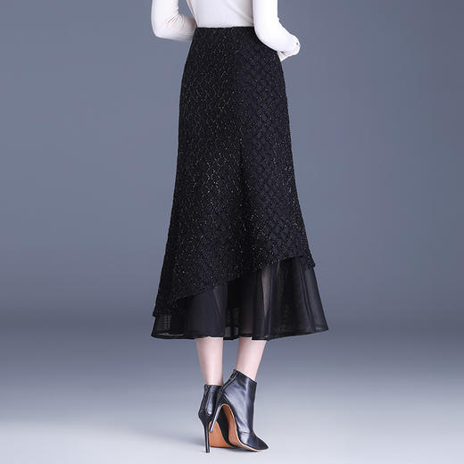 网纱边鱼尾包臀裙半身裙秋冬2024新款高腰显瘦遮胯气质一步裙子YK-MTYR2385 商品图3