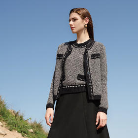 【小香风羊绒开衫外套】羊绒世家秋冬新品女士100%山羊绒单排扣针织小外套