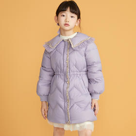 笛莎千与2024冬季新款男女童同款甜美翻领小香风中长款羽绒服