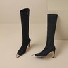 【预售7天】新款金属方头粗跟显瘦弹力靴加绒高跟不过膝高筒长靴女HTK&F1503-2 商品缩略图4