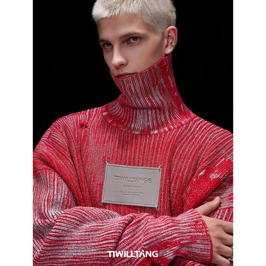 启世录TIWILLTANG“锓烛灵构”定制皮标烫银高领破坏毛衣 商品图1