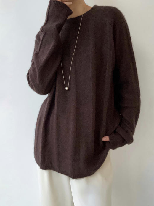 TU｜C05AW24-KW08-BR00 棕色 针织条纹圆领上衣 商品图1