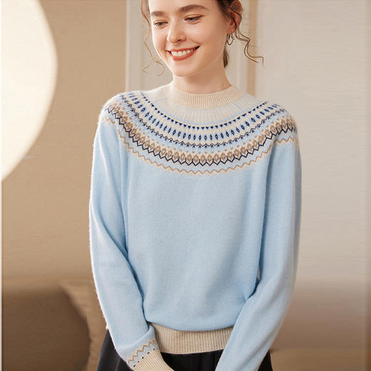 【高货QJ】全新升级【铂金会员422/天猫579/差价157】(34902) 洛诗琳民族风圆领长袖宽松厚款提花设计复古羊绒衫 商品图2