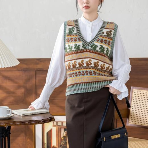 苏苏姐家松鼠提花背心手工DIY手编棒针羊毛毛线团上衣自制材料包 商品图1