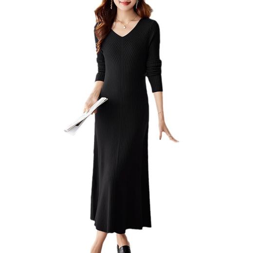 QY 9176针织连衣裙秋冬长款2024新款修身淑女长裙毛衣裙 商品图4