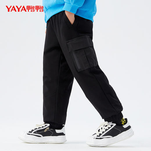 鸭鸭童装羽绒裤2024年秋冬新款纯色加绒加厚束脚保暖休闲裤工装裤 商品图3