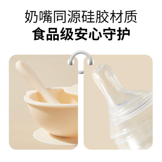 plodon浦利顿宝宝五件套辅食碗分格辅食餐盘吃饭围兜硅胶叉勺餐具套装 商品图1