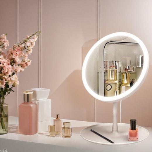 「三色可调节灯！看见真实美」化妆镜子台式桌面led带灯补光充电梳妆可旋转宿舍居家日用网红少女心ins风 商品图0