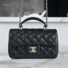 CHANEL香奈儿 Classic Flap CF mini手柄亮面金扣 小羊皮 翻盖包手提单肩斜挎包 迷你 女款 黑色（HH） 商品缩略图1
