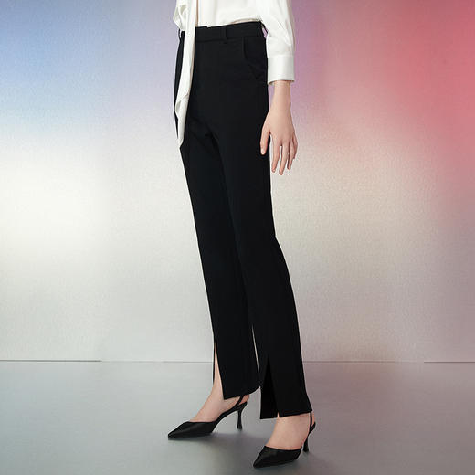 EITIE爱特爱春季新款时尚通勤休闲显瘦高腰开叉百搭裤子7705422 商品图2