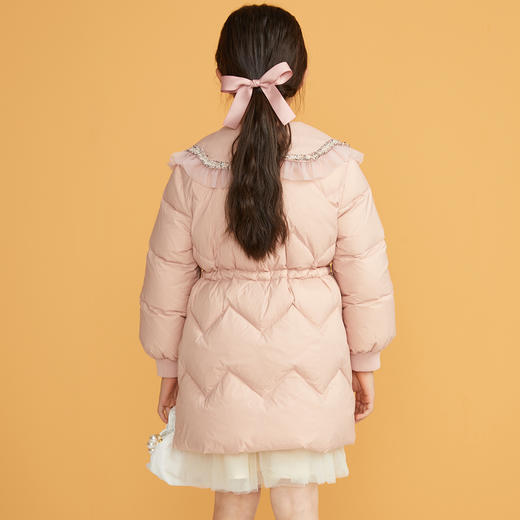 笛莎千与2024冬季新款男女童同款甜美翻领小香风中长款羽绒服 商品图1
