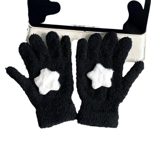 「9.9元到手！珊瑚绒手套」新款珊瑚绒学生星星毛绒保暖手套海狸防风实用女冬季可爱分指手套配饰 商品图4