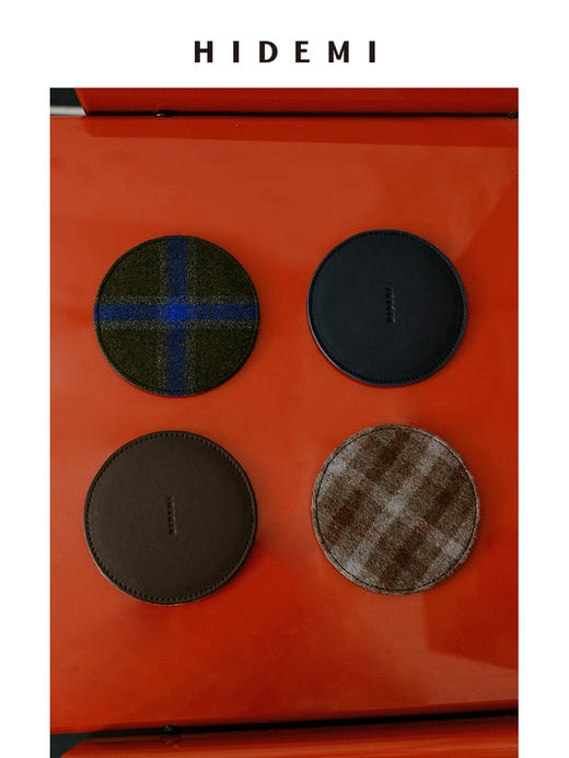 HIDEMI 节日系列限定款进口头层小牛皮羊毛拼接双面设计感杯垫套组4个装 商品图1
