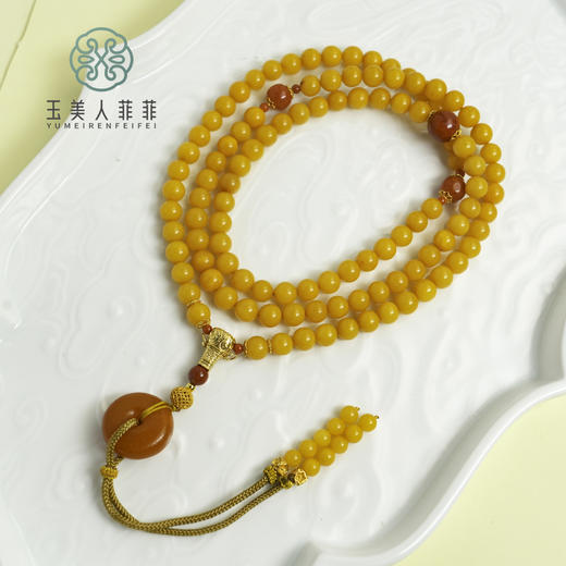 蜜蜡平安扣圆珠链约7.5+mm 商品图0