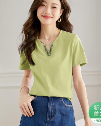 【周四狂欢价】熙世界妈妈优雅气质织带V领t恤女短袖显瘦上衣T清新百搭 商品图4