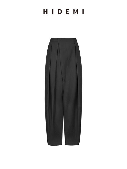 HIDEMI 节日系列极简不对称设计感色织银线细条纹压褶锥形西裤萝卜裤长裤 商品图6