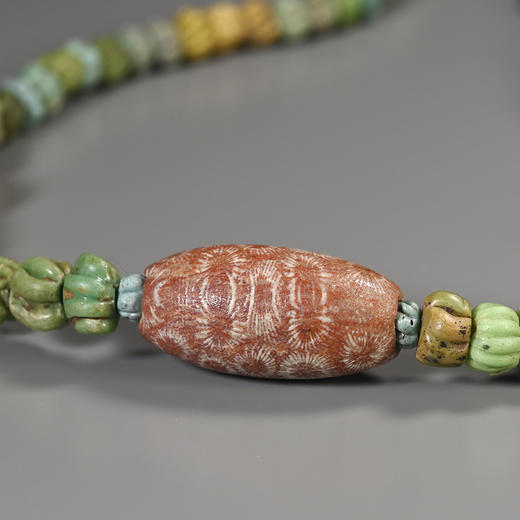 远古生物化石珠+古罗马压花琉璃珠项链 商品图3