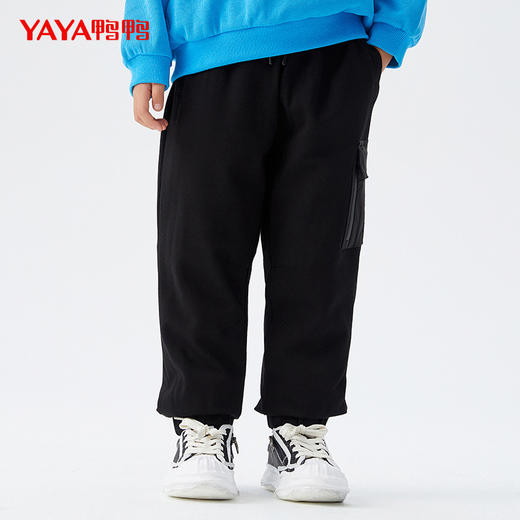 鸭鸭童装羽绒裤2024年秋冬新款纯色加绒加厚束脚保暖休闲裤工装裤 商品图2