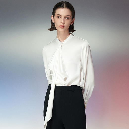 EITIE爱特爱春季新款时尚通勤职业百搭显瘦飘带上衣衬衫7709402 商品图4
