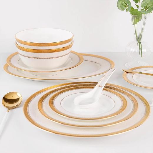 【特惠清仓3折，仅1套，无货退款】Noritake则武 ODESSA欧式骨瓷家用餐具套装民宿餐厅中式碗盘套组则武32头中餐具套装（金色） 商品图4