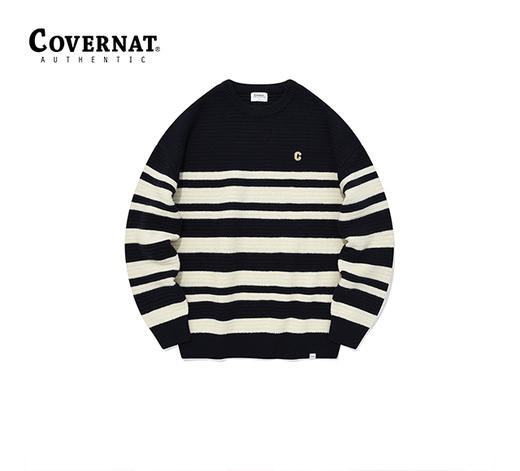 Covernat秋季新品双色条纹水手领针织衫男女同款套头毛衣CO2303KT08 商品图4