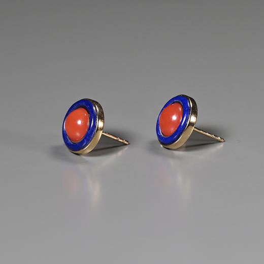 现代红漂亮+青金石耳钉 商品图1