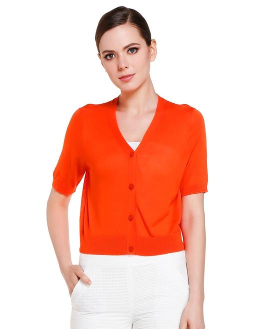 4894415351750 JOAN&DAVID 桔色休闲开襟短袖针织衫 商品图0