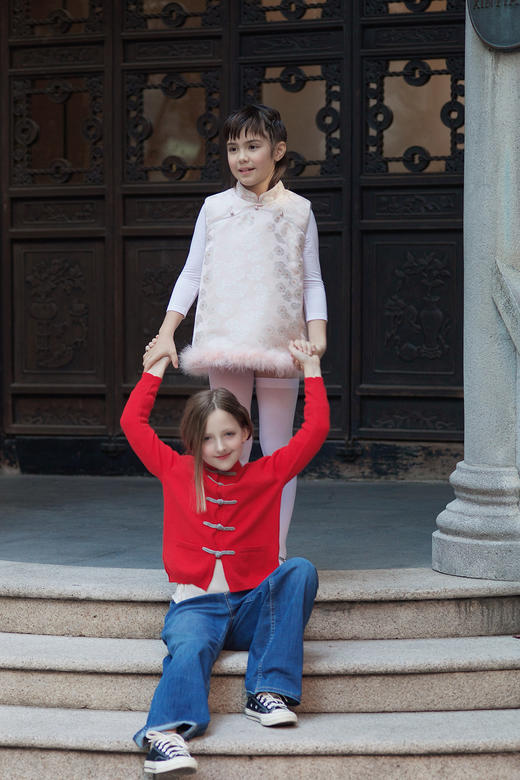 盛唐牡丹|儿童系列|Kids 冰裂梅花纹鸵鸟毛马甲裙 商品图5