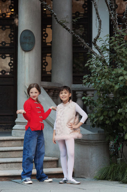 盛唐牡丹|儿童系列|Kids 冰裂梅花纹鸵鸟毛马甲裙 商品图4