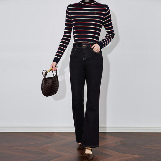 【高货wl】全新升级【铂金会员220/天猫299/差价79】(13401) 洛诗琳加绒微弹高腰设计简约复古休闲修身微喇牛仔裤女 商品图1