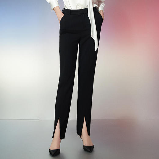 EITIE爱特爱春季新款时尚通勤休闲显瘦高腰开叉百搭裤子7705422 商品图1