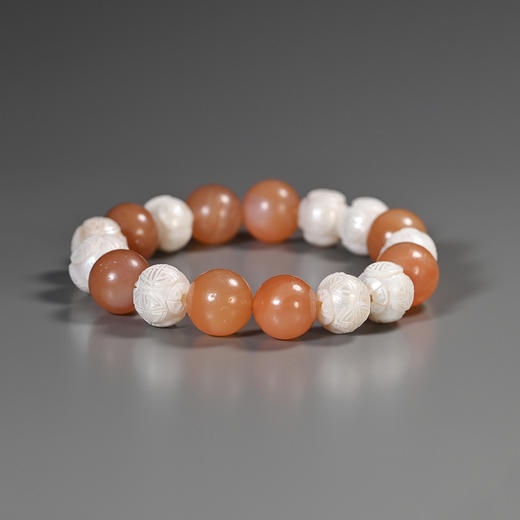 清代宫廷风团寿纹珍珠+红玛瑙手串 商品图1